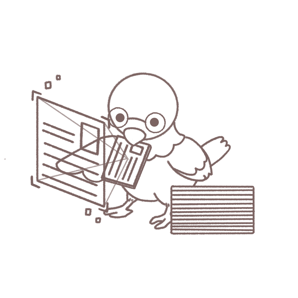 Illustration of a bird holding some computer documents